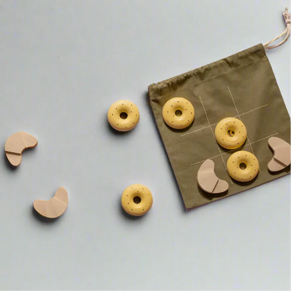 Wooden Travel Tic-Tac-Toe Game - Croissants and Donuts