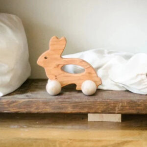 Natural Wooden Bunny Push Toy - Made in USA