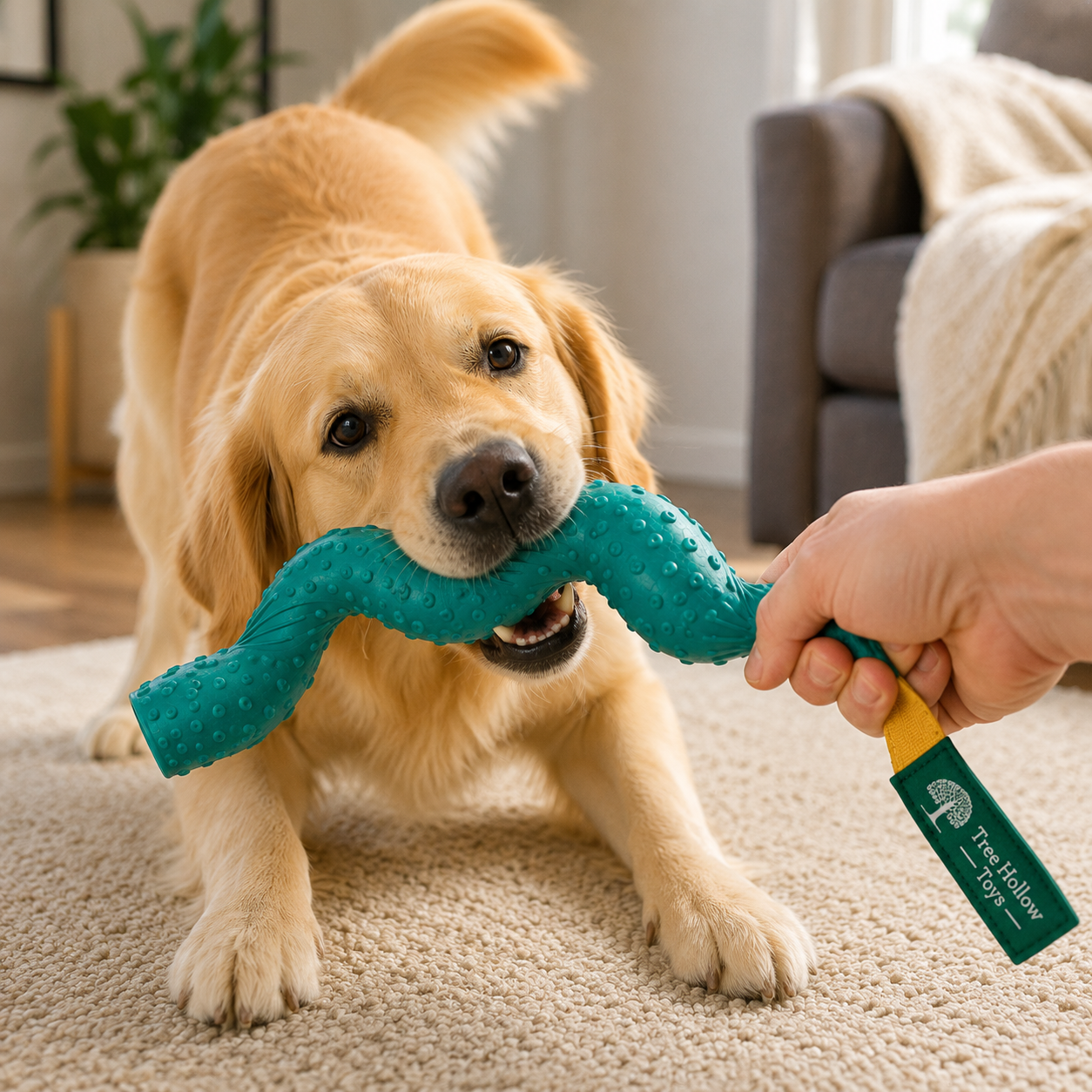 Tree Hollow Toys Twisted Tug & Chew Dog Toy – Durable Interactive Rubber Tug Toy for Medium & Large Dogs - Image 4